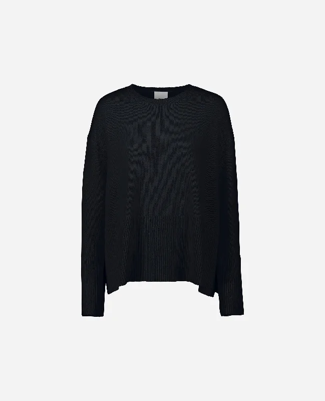 Rundhals Pullover aus Cashmere-Mischung in Navy