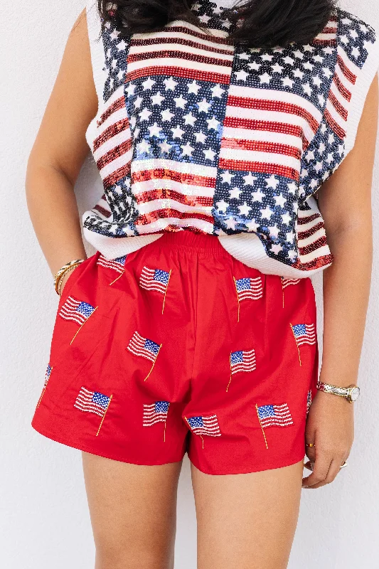 Red Beaded American Flag Short