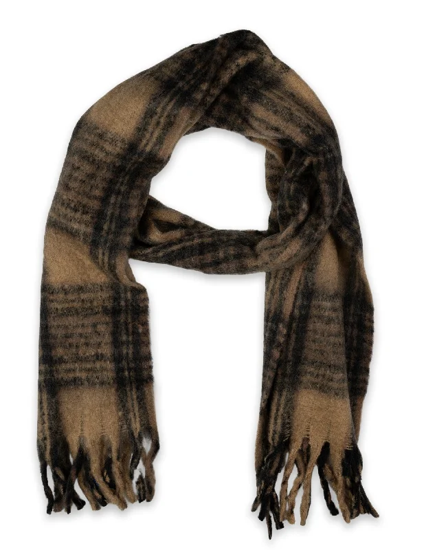 Mocha Cosy Plaid Scarf- Tan