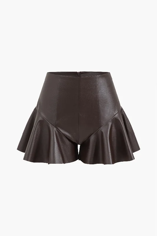 Faux Leather Zipper Skort