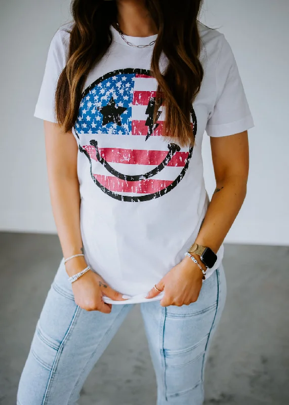 Patriotic Distressed Smiley Tee