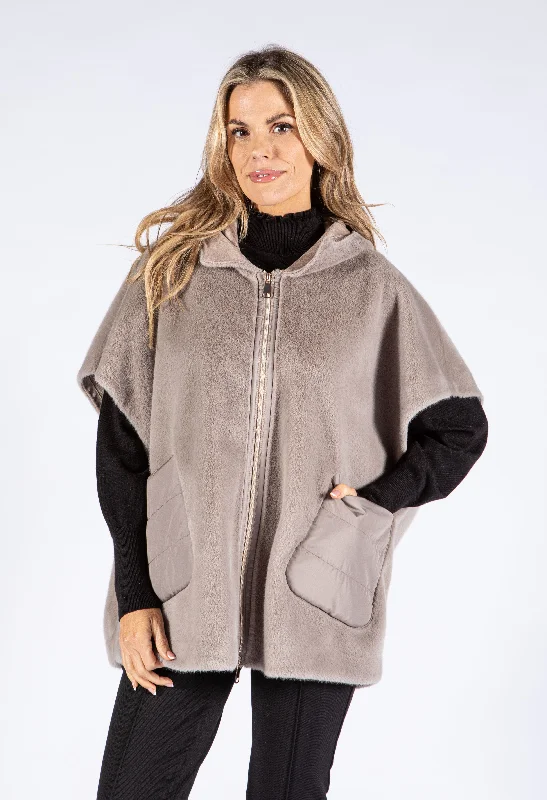 Cape Effect Faux Fur Jacket