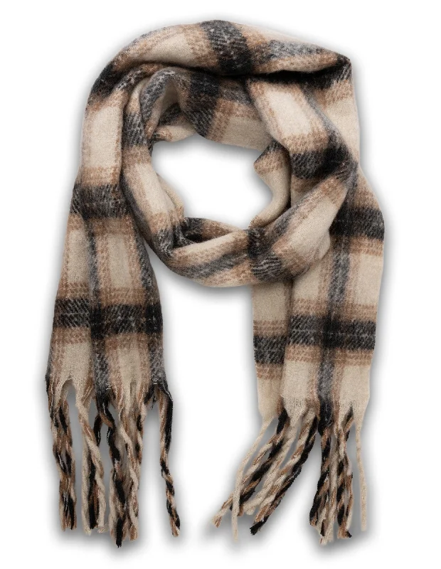 Mocha Woodlands Plaid Scarf- Beige