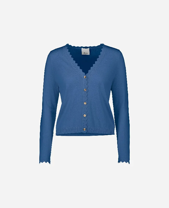 V-Strickjacke aus Wolle in Blau