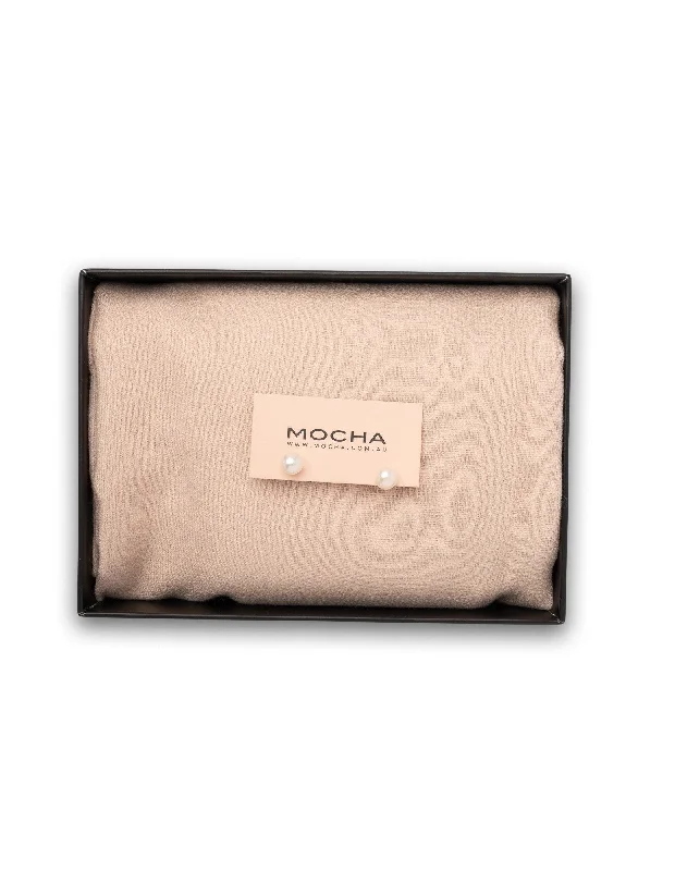 Mocha Gift Pack 8B - Timeless Lightweight Scarf & Pearl Earring - Beige