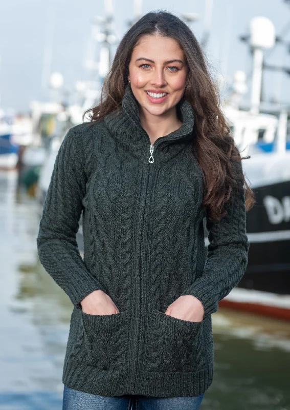 Aran Claddagh Zip Cardigan | Green