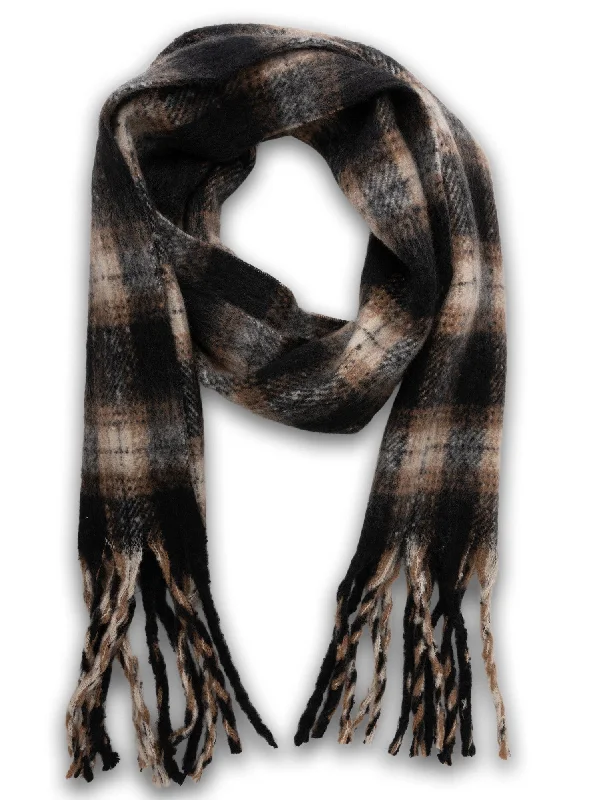 Mocha Woodlands Plaid Scarf- Black