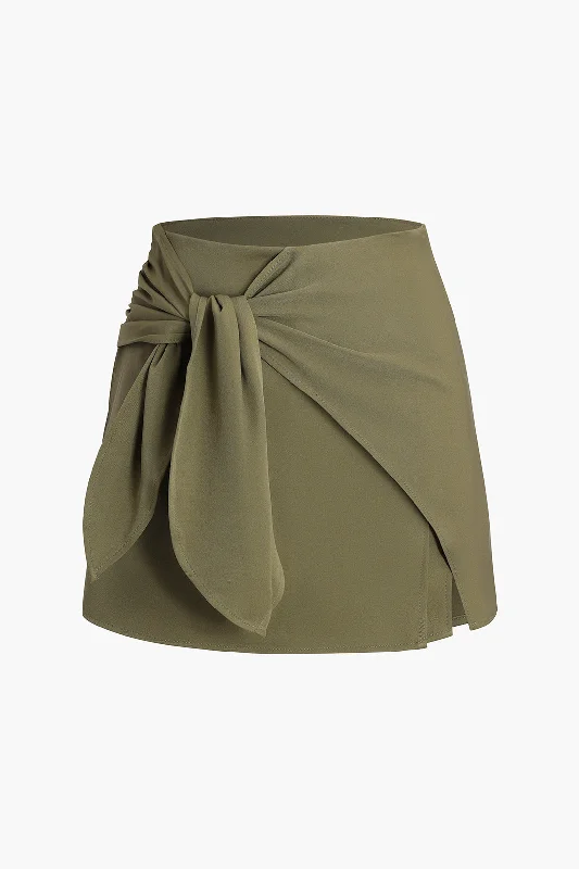 Solid Tie Front Mini Skorts