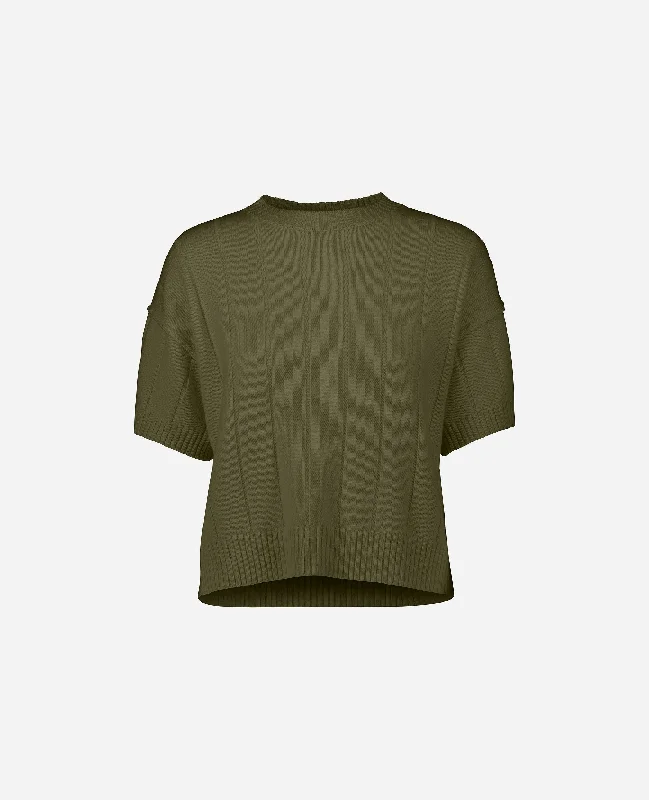 Rundhals Pullover aus Cashmere-Mischung in Khaki