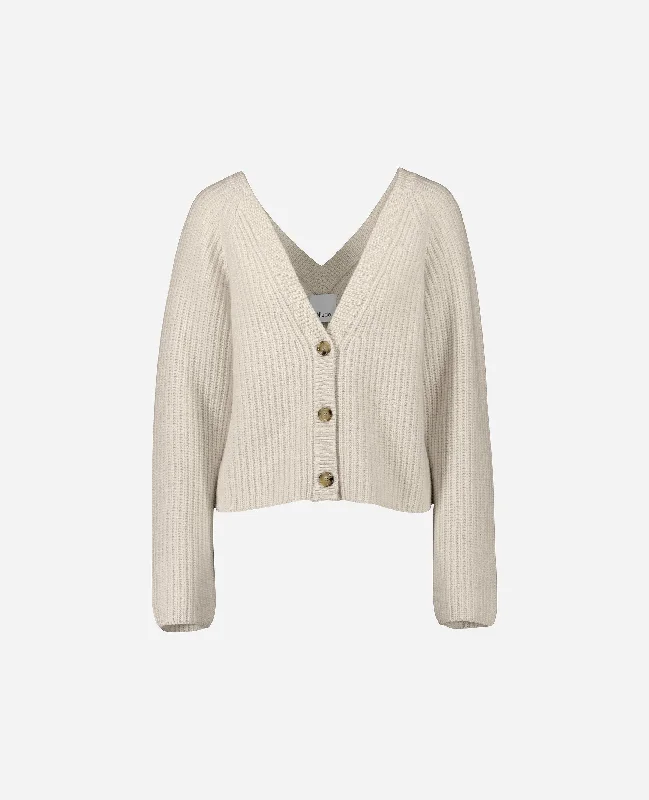 V-Strickjacke aus Cashmere-Mischung in Creme