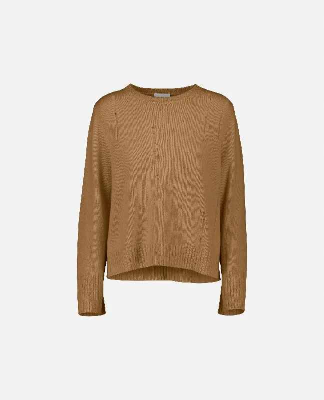 Rundhals Pullover aus Cashmere-Mischung in Beige