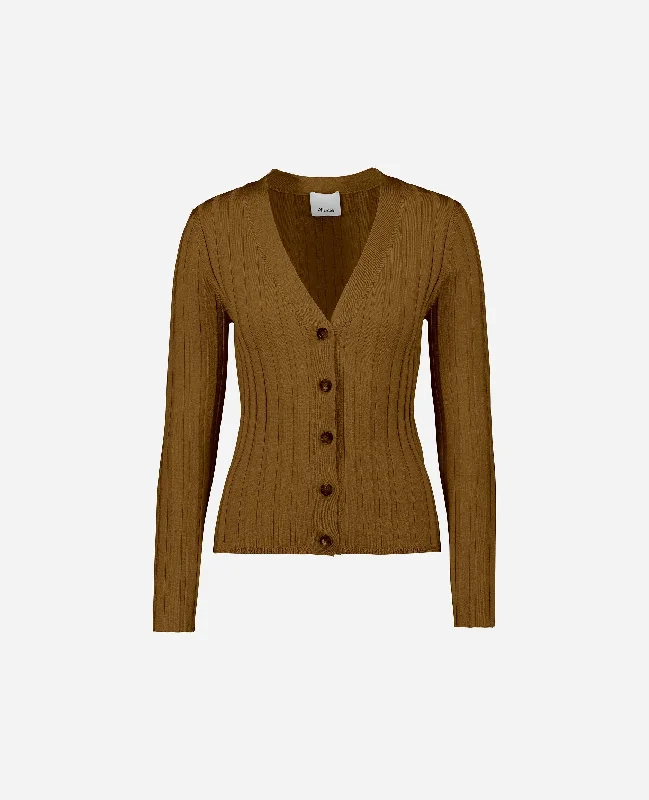 V-Strickjacke aus Wolle in Beige