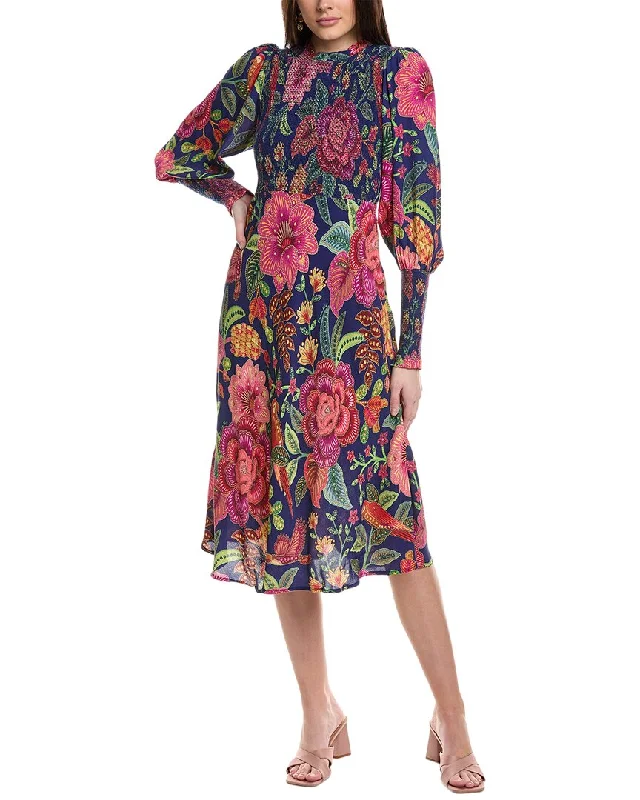 FARM Rio Macaw Bloom Smocking Midi Dress