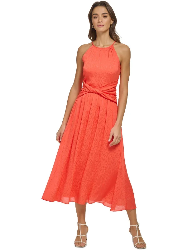 Womens Halter Twist Waist Midi Dress