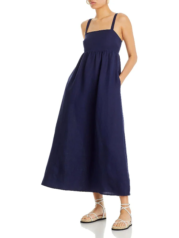 Womens Midi Pleated Midi Dress