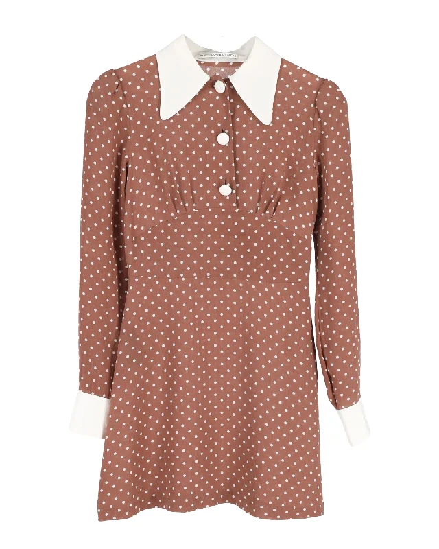 Alessandra Rich Polka Dot Mini Dress in Brown Cotton