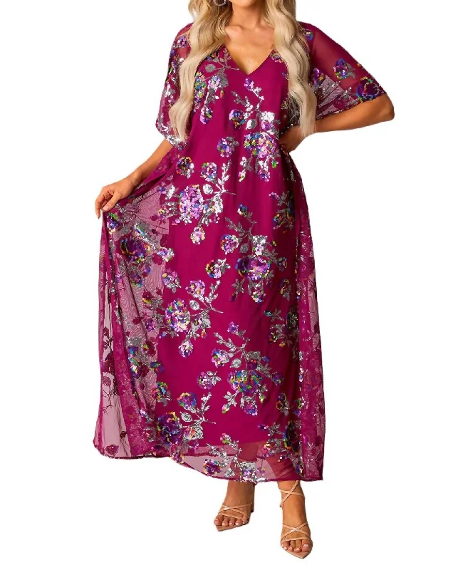 Atlas Caftan Maxi Dress In Red Sangria