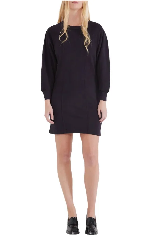 Camila Pleated Mini Cozy Dress In Black