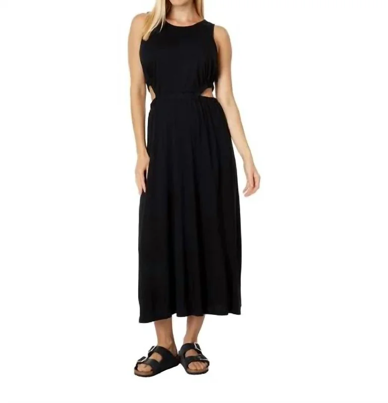 Camille Crew Neck Cutout Maxi Dress In Black