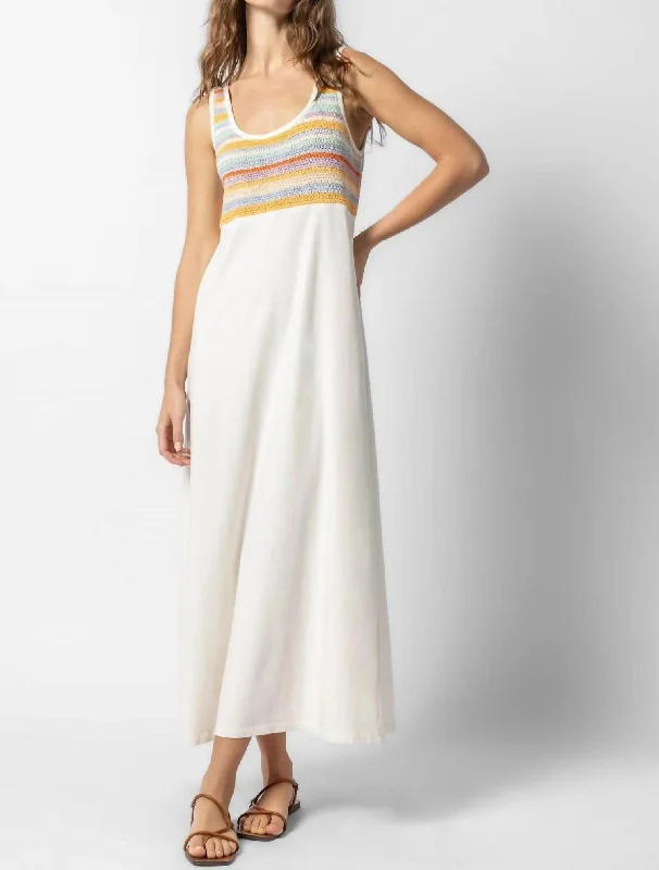 Crochet Insert Maxi Dress In White Multi