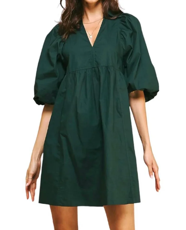 Easy Essential Collared Mini Dress In Hunter Green