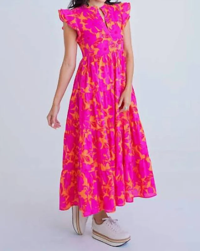 Floral Tier Maxi Dress In Pink