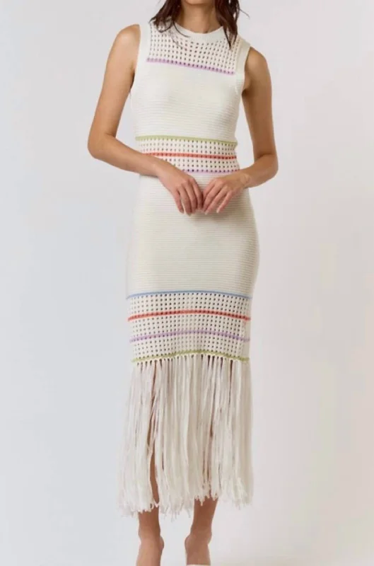 Fringe Hem Maxi Dress In Ivory