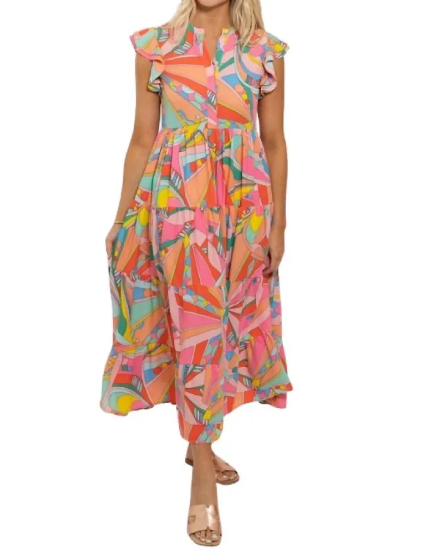 Geo Tier Maxi Dress In Multi Color