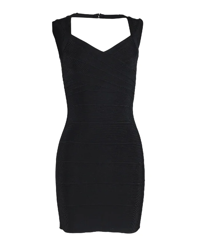 Herve Leger Sleeveless Bandage Mini Dress in Black Wool