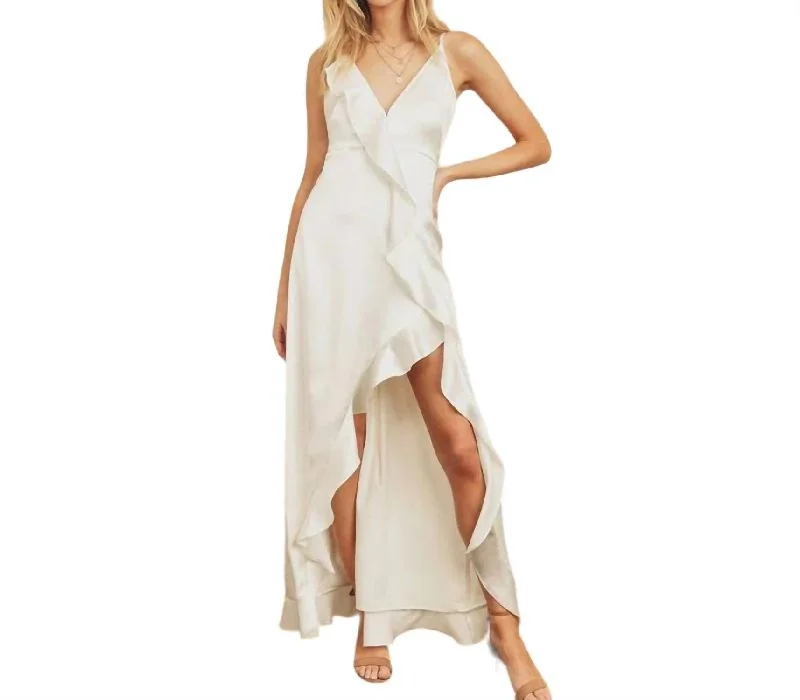 Kelsey Asymmetrical Ruffle Hem Maxi Dress In White