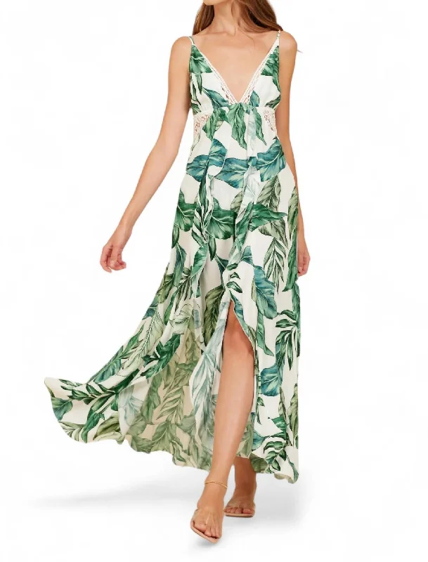 Leaf Print Maxi Dress In Rainforest