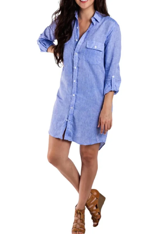 Linen Mini Dress In Sky Blue