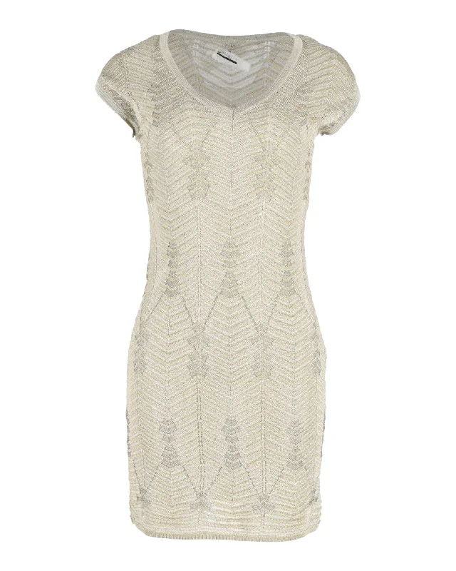 M Missoni V-Neck Mini Dress in Beige Viscose