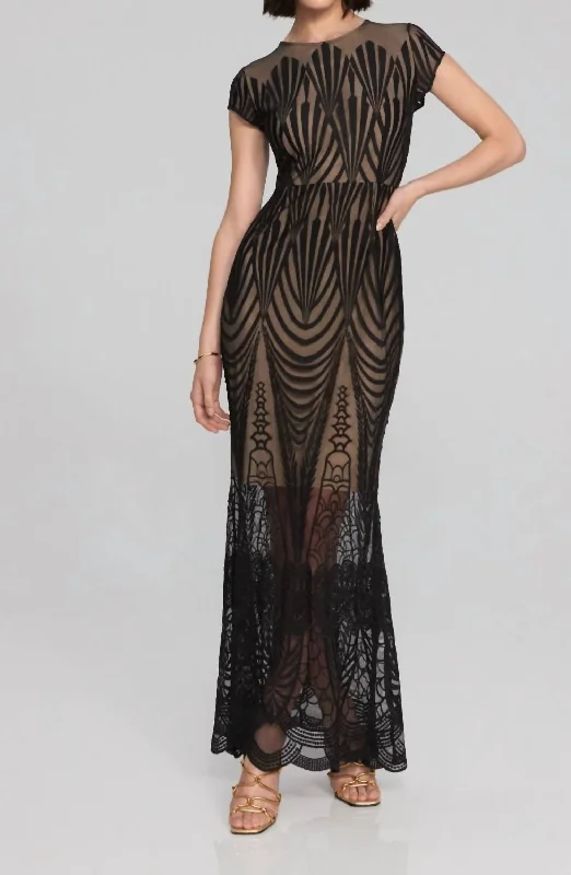 Maxi Trumpet Dress In Black Nude