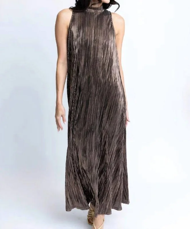 Metallic Halter Maxi Dress In Black