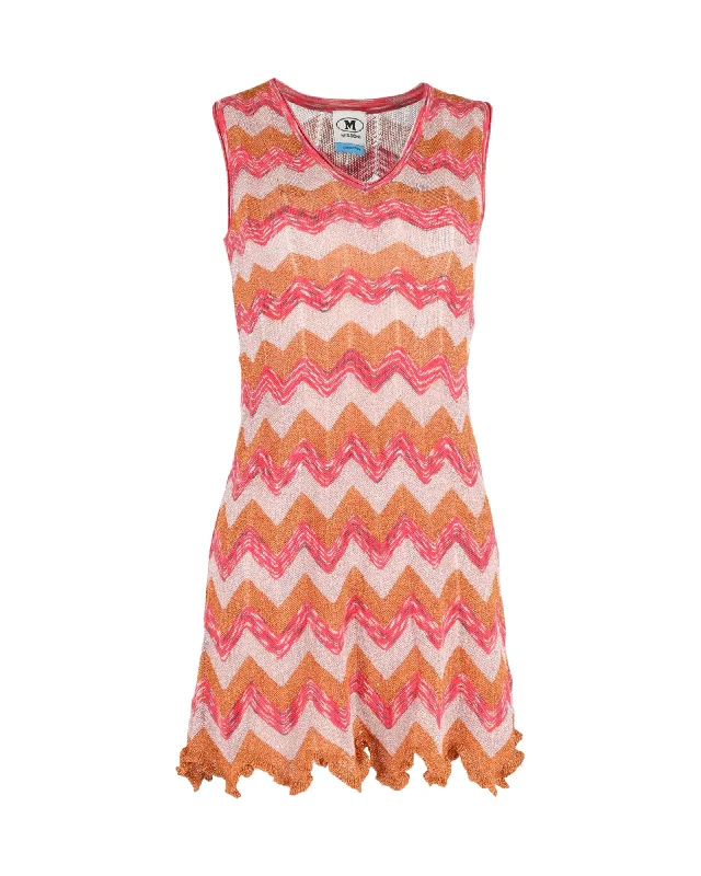 Missoni Zig-Zag Knit Mini Dress in Multicolor Cotton Blend