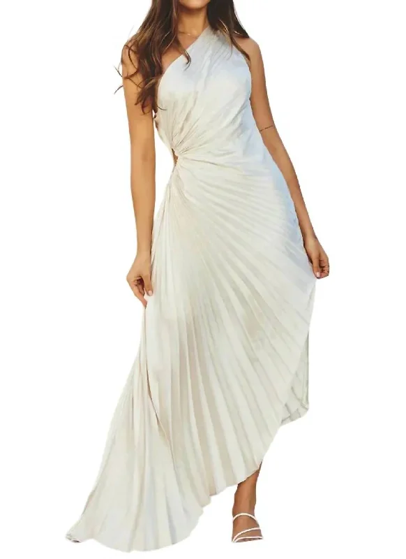 Olympia Asymmetrical Pleated Maxi Dress In White