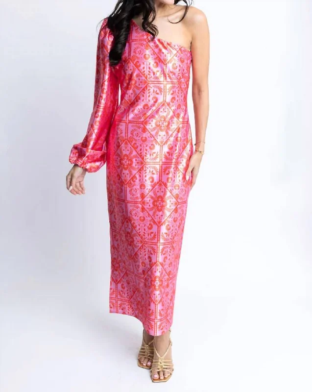 One Shoulder Maxi Dress In Pink