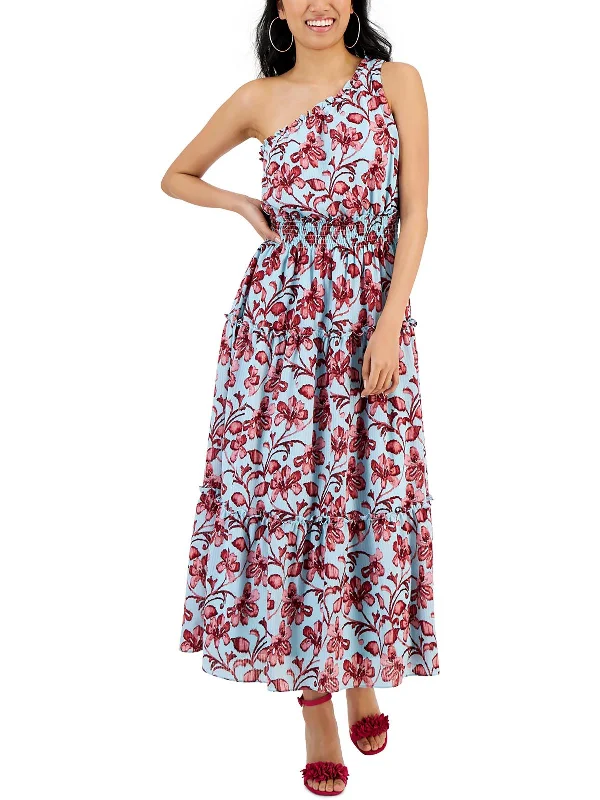 Petites Womens One-Shoulder Long Maxi Dress