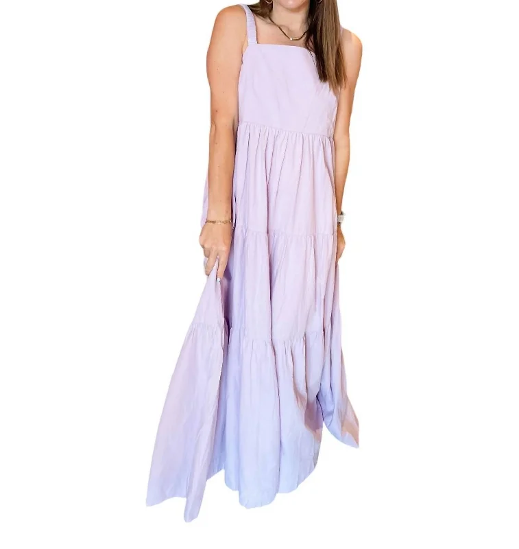 Poplin Tier Maxi Dress In Lavender