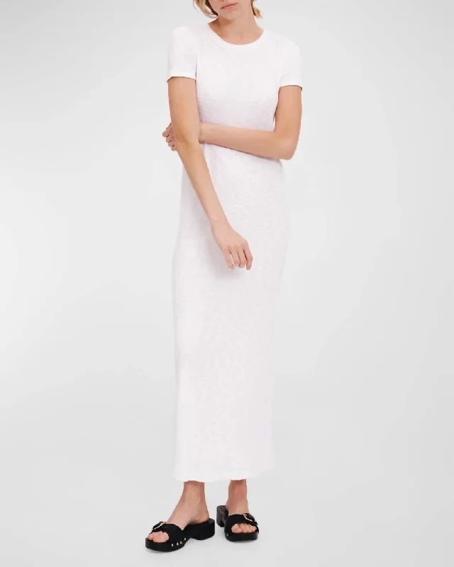 Rib Short-Sleeve Maxi Dress In White