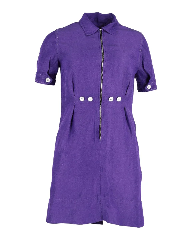 Sandro Paris Zip Front Mini Dress in Purple Viscose