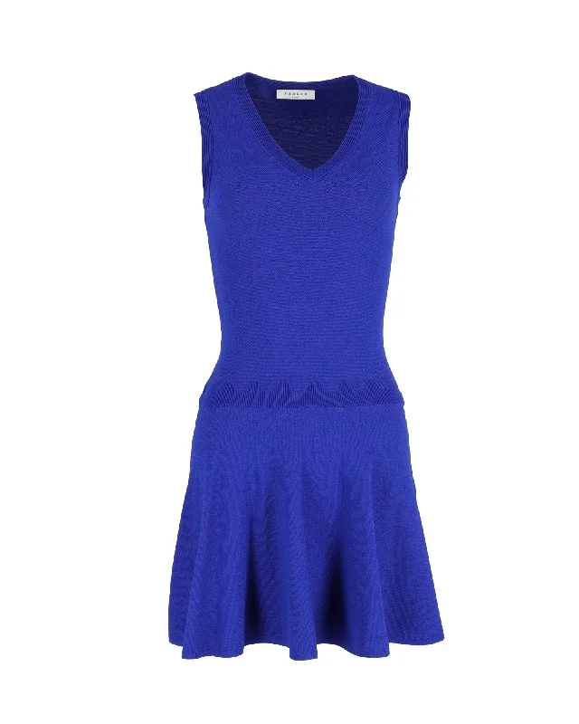 Sandro V-Neck Mini Dress in Blue Viscose