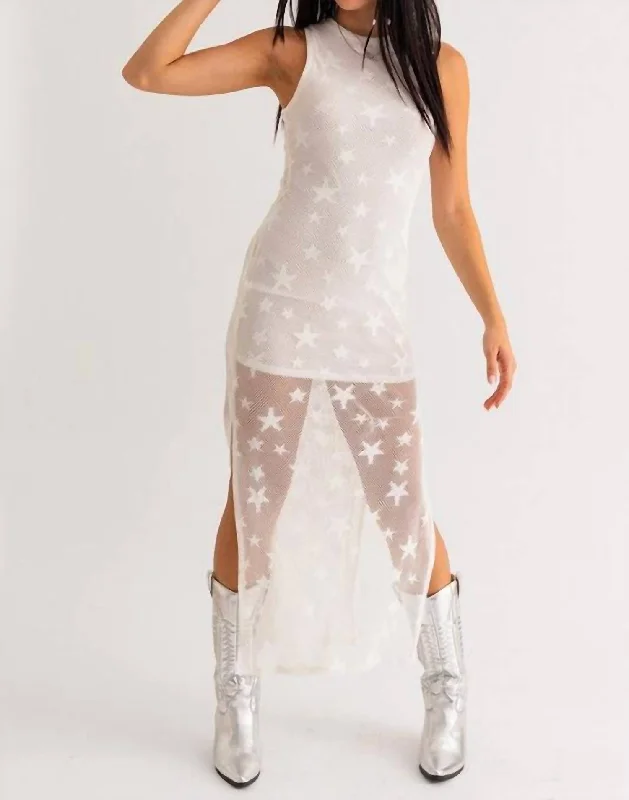 Starstruck Mesh Star Print Maxi Dress In Ivory