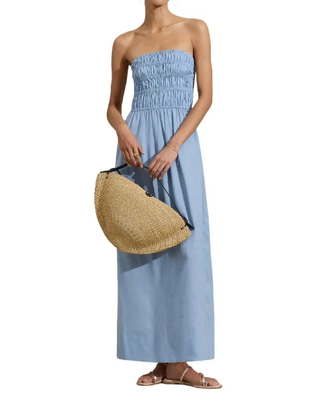 Strapless Ruched Maxi Dress In Light Blue