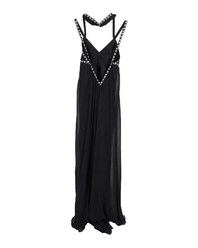 Temperley London Trimmed Halter-neck Maxi Evening Dress in Black Silk