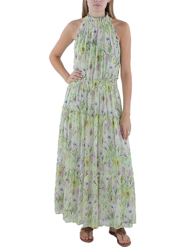 Womens Chiffon Smocked Maxi Dress