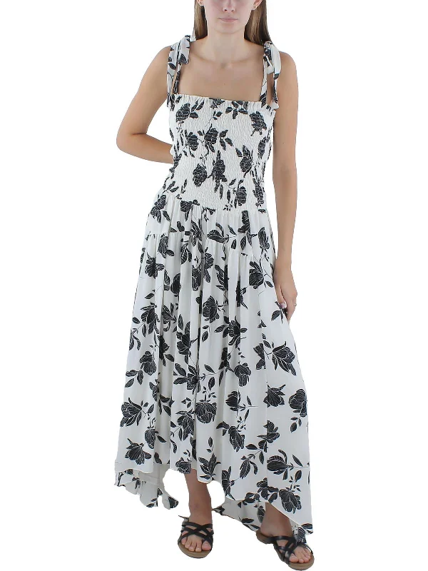 Womens Floral Print Tie Shoulder Maxi Dress