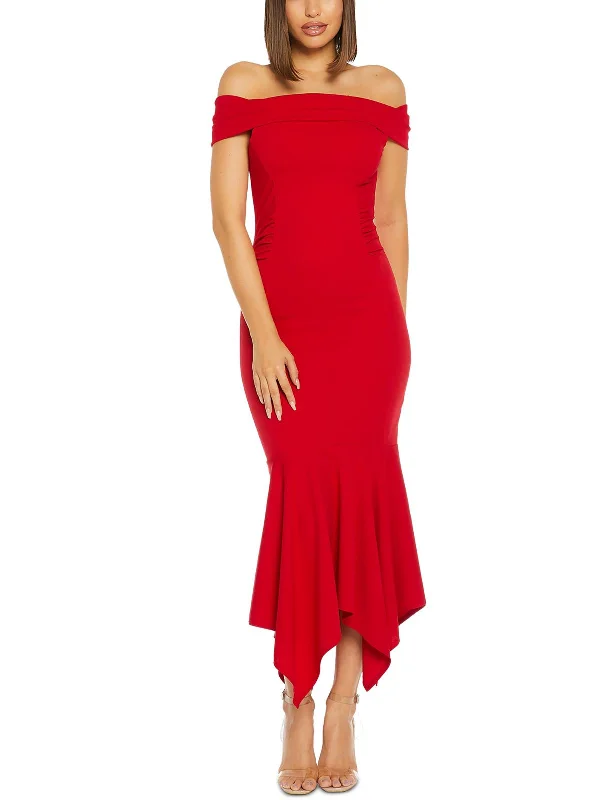 Womens Full Length Off-The-Shoulder Maxi Dress