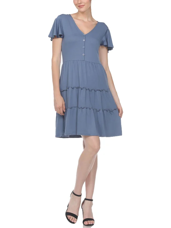 Womens Tiered Mini Shirtdress